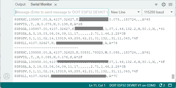 ESP32-Get-Raw-GPS-Data-Serial-Monitor Kết nối ESP32 với GPS module NEO-6M