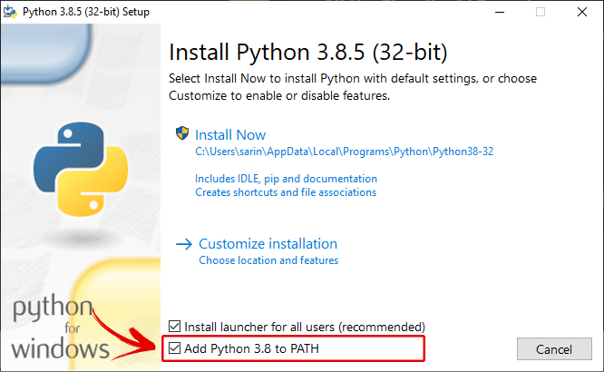 Install-Python-Add-to-path Hướng dẫn cài đặt Visual Studio Code và PlatformIO để lập trình Arduino, ESP32, ESP8266