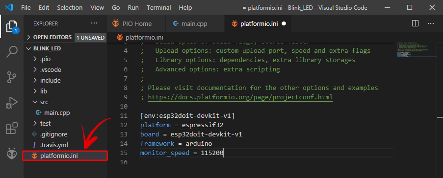 PlatformIO-Config-init-file-ESP32 Hướng dẫn cài đặt Visual Studio Code và PlatformIO để lập trình Arduino, ESP32, ESP8266