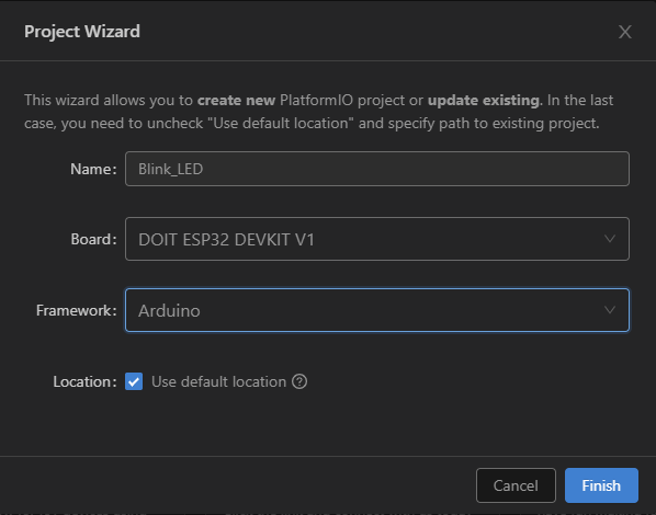 PlatformIO-Create-New-Project-ESP32 Hướng dẫn cài đặt Visual Studio Code và PlatformIO để lập trình Arduino, ESP32, ESP8266