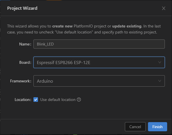 PlatformIO-Create-New-Project-ESP8266 Hướng dẫn cài đặt Visual Studio Code và PlatformIO để lập trình Arduino, ESP32, ESP8266