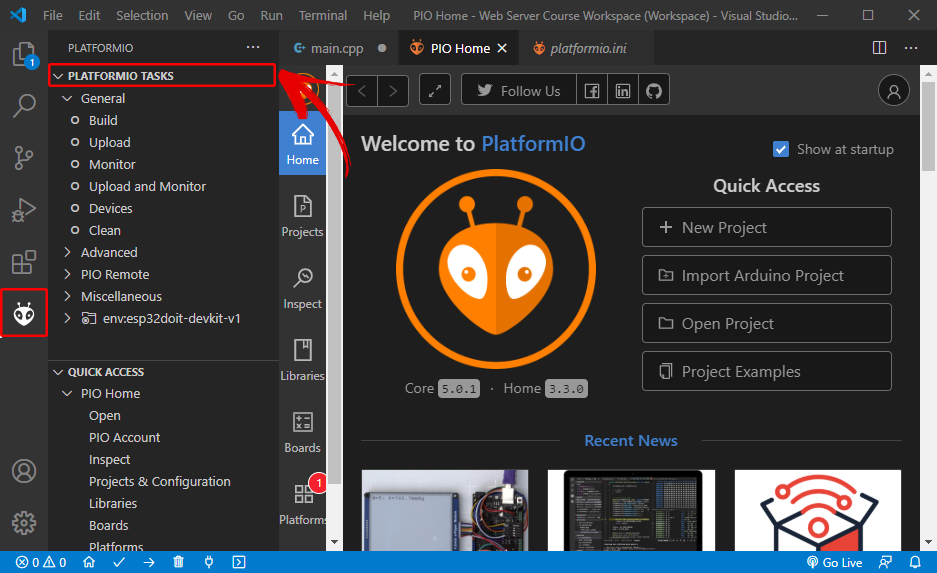 PlatformIO-Tasks Hướng dẫn cài đặt Visual Studio Code và PlatformIO để lập trình Arduino, ESP32, ESP8266