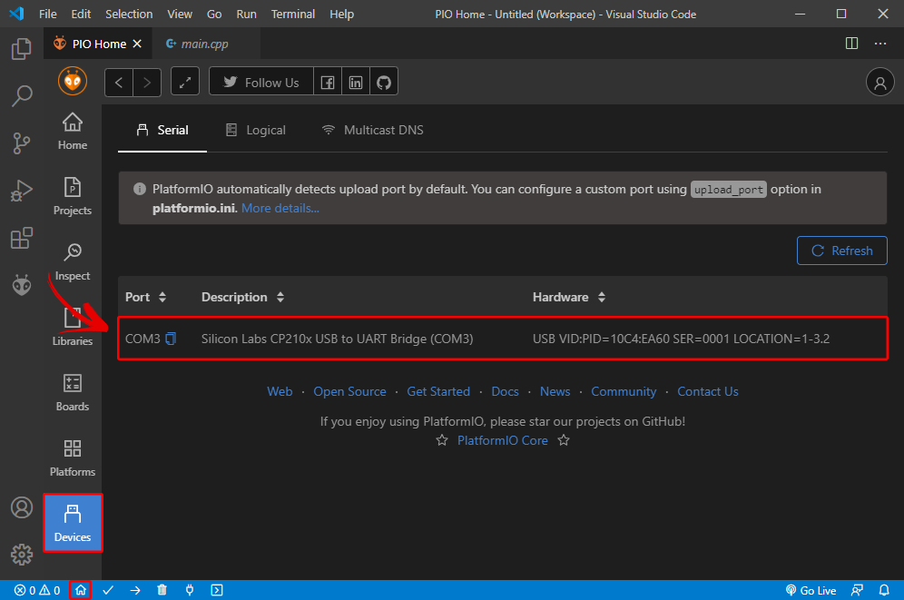 PlatformIO-VS-Code-Devices-COM-port Hướng dẫn cài đặt Visual Studio Code và PlatformIO để lập trình Arduino, ESP32, ESP8266