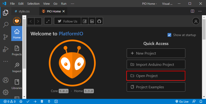PlatformIO-open-project-folder Hướng dẫn cài đặt Visual Studio Code và PlatformIO để lập trình Arduino, ESP32, ESP8266
