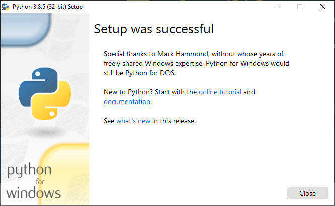 Python-Installation-successful Hướng dẫn cài đặt Visual Studio Code và PlatformIO để lập trình Arduino, ESP32, ESP8266