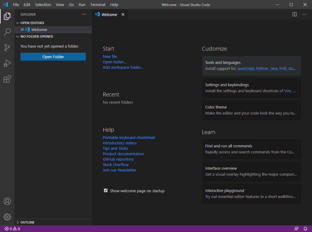 VS-Code-Welcome-Screen Hướng dẫn cài đặt Visual Studio Code và PlatformIO để lập trình Arduino, ESP32, ESP8266