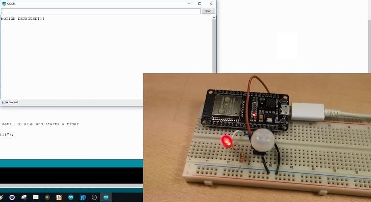 pir_ESP32_demo Kết nối ESP32 với cảm biến chuyển động PIR dùng ngắt ngoài và millis()